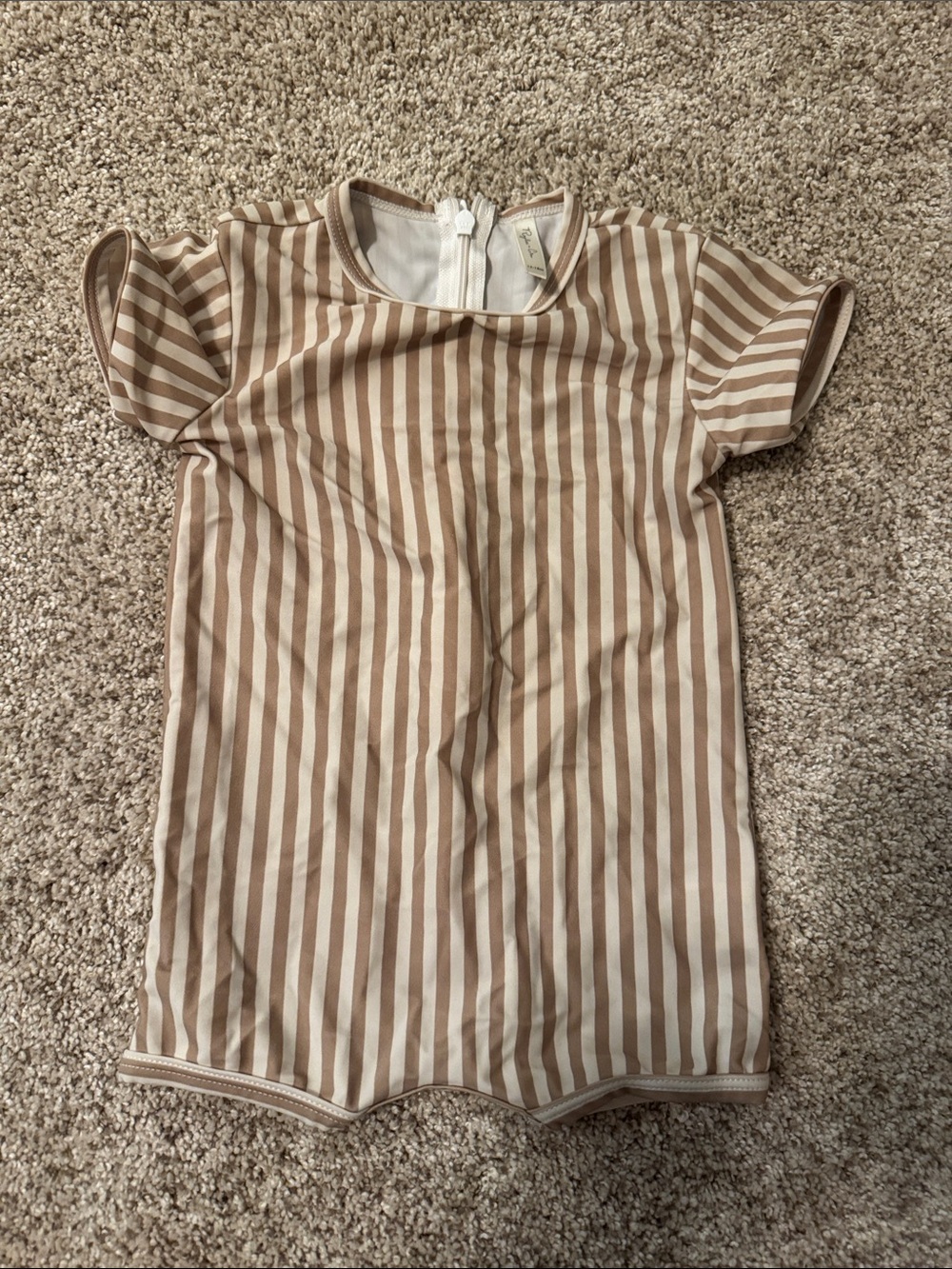 Rylee + Cru Beige and Cream Striped Short Sleeve One-Piece